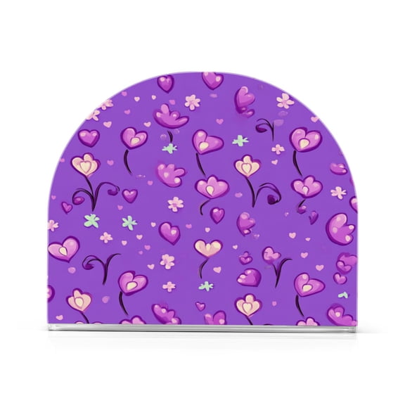 Standing Dining Table Napkin Holder, Napkin Holder for Table Kitchen Acrylic Paper Tissue Organization, Purple Hearts and Flowers