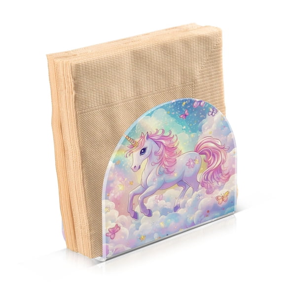 Standing Dining Table Napkin Holder, Napkin Holder for Table Kitchen Acrylic Paper Tissue Organization, Rainbow Colors Unicorn