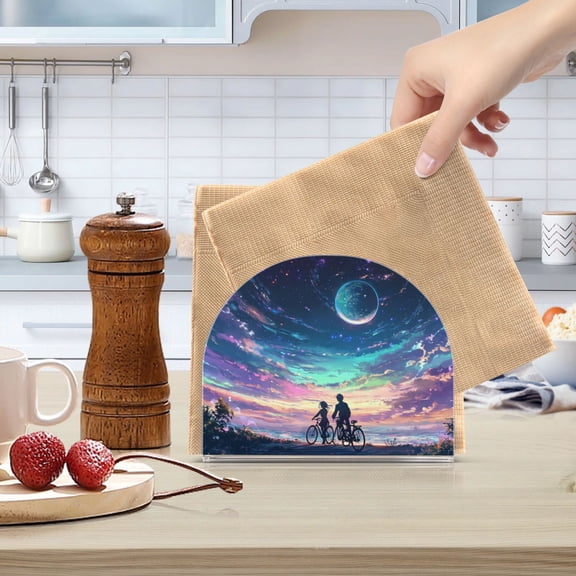 Standing Dining Table Napkin Holder, Napkin Holder for Table Kitchen Acrylic Paper Tissue Organization, Rainbow Sky Background
