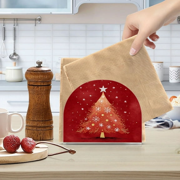Standing Dining Table Napkin Holder, Napkin Holder for Table Kitchen Acrylic Paper Tissue Organization, Red Christmas Tree