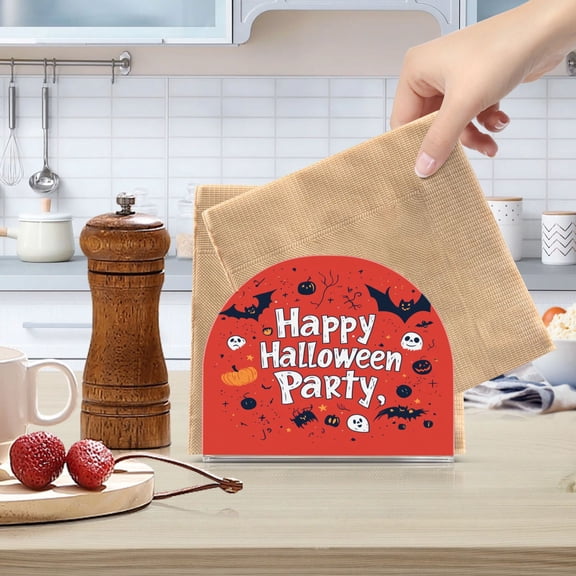 Standing Dining Table Napkin Holder, Napkin Holder for Table Kitchen Acrylic Paper Tissue Organization, Red Cute Halloween Pattern