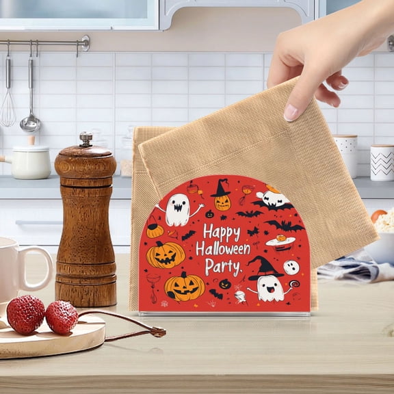 Standing Dining Table Napkin Holder, Napkin Holder for Table Kitchen Acrylic Paper Tissue Organization, Red Halloween