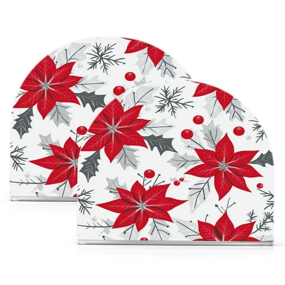 Standing Dining Table Napkin Holder, Napkin Holder for Table Kitchen Acrylic Paper Tissue Organization, Red Poinsettia Pattern