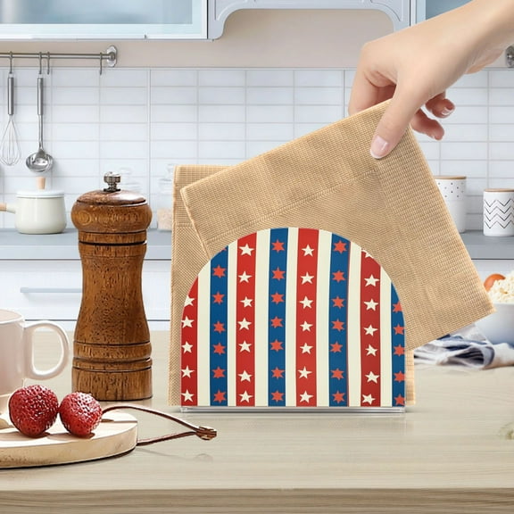 Standing Dining Table Napkin Holder, Napkin Holder for Table Kitchen Acrylic Paper Tissue Organization, Red and Blue Striped Pattern
