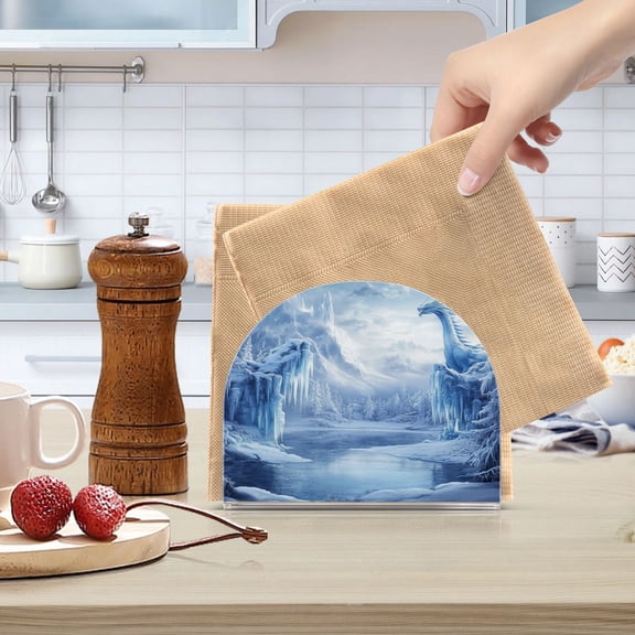 Standing Dining Table Napkin Holder, Napkin Holder for Table Kitchen Acrylic Paper Tissue Organization, Snow-covered Scene
