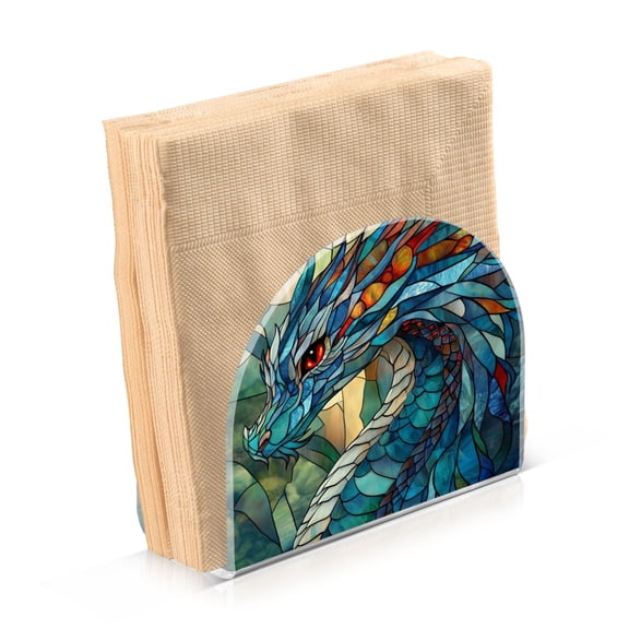Standing Dining Table Napkin Holder, Napkin Holder for Table Kitchen Acrylic Paper Tissue Organization, Stained Glass Dragon