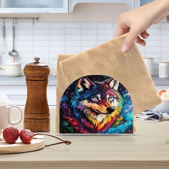 Standing Dining Table Napkin Holder, Napkin Holder for Table Kitchen Acrylic Paper Tissue Organization, Star-studded Wolf