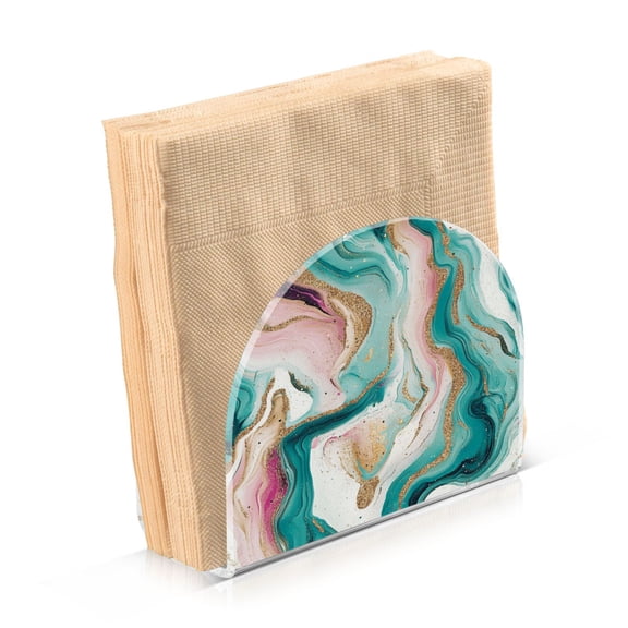 Standing Dining Table Napkin Holder, Napkin Holder for Table Kitchen Acrylic Paper Tissue Organization, Teal Swirling Marble Pattern