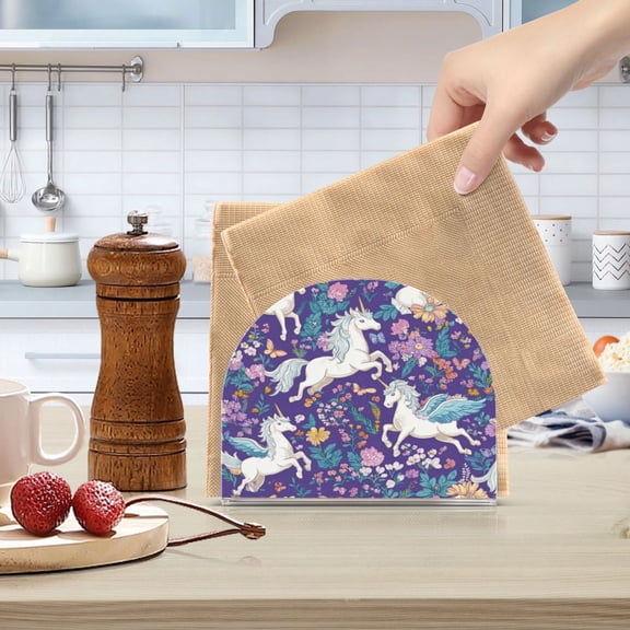 Standing Dining Table Napkin Holder, Napkin Holder for Table Kitchen Acrylic Paper Tissue Organization, Unicorns and Pegasi Pattern