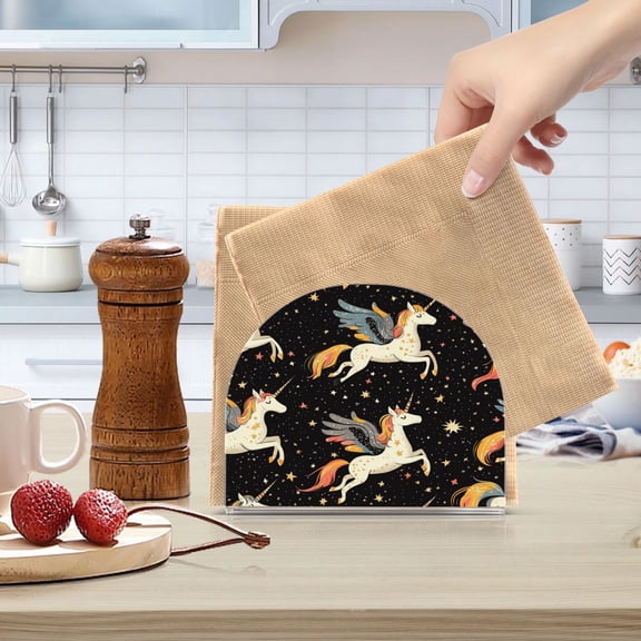 Standing Dining Table Napkin Holder, Napkin Holder for Table Kitchen Acrylic Paper Tissue Organization, Unicorns with Wings