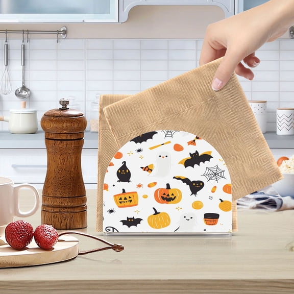Standing Dining Table Napkin Holder, Napkin Holder for Table Kitchen Acrylic Paper Tissue Organization, White Background Halloween Pattern