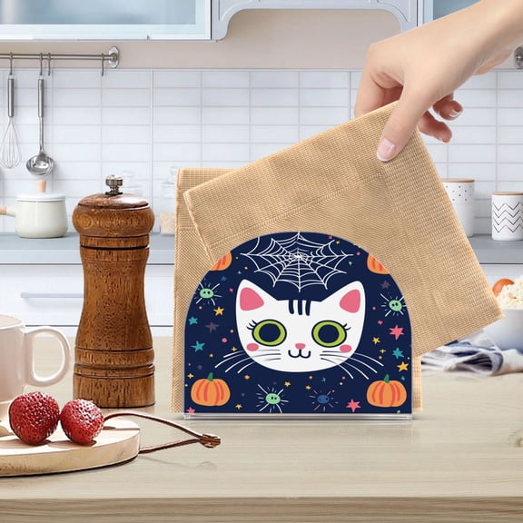Standing Dining Table Napkin Holder, Napkin Holder for Table Kitchen Acrylic Paper Tissue Organization, White Cute Cat Head