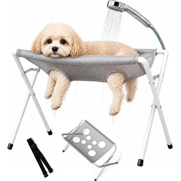 Standing Dog Hammock, 2026 New Dog Bathing Hammock, Dog and Cat Grooming Hammock Stand, 44 LBS Weight Capacity Pet Grooming Hammock with Stand for Daliy Care