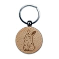 thumbnail image 1 of Standing Easter Bunny Rabbit Round Keychain Charm Tag - Engraved Wood, 1 of 6