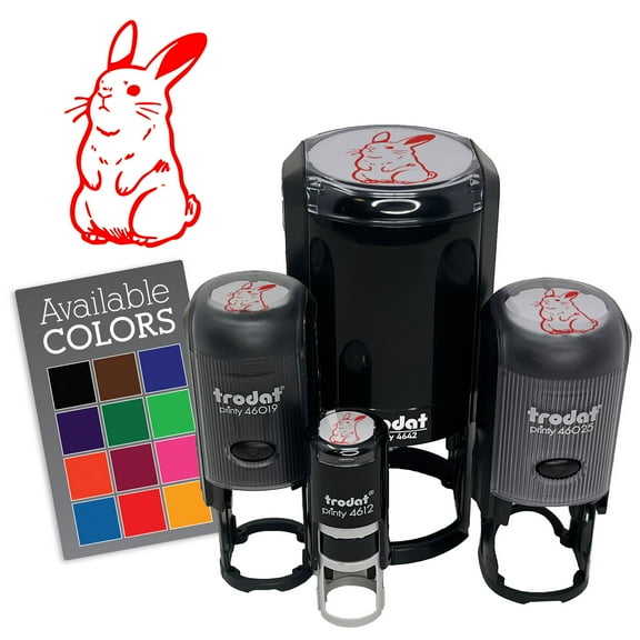 Standing Easter Bunny Rabbit Self-Inking Rubber Stamp Ink Stamper - Red Ink - Medium 1 Inch