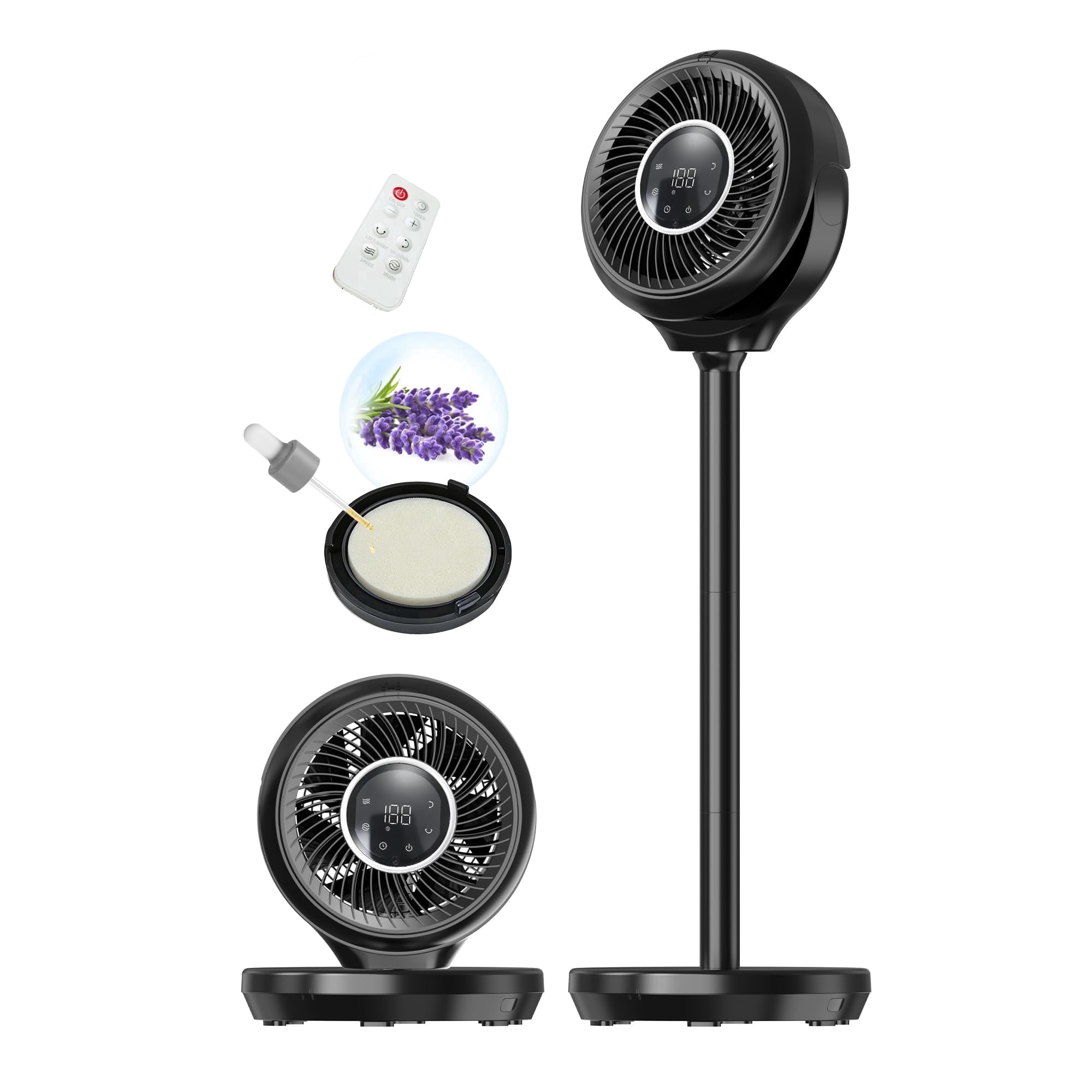 Standing Fan for Bedroom, 180 Oscillating Quiet Pedestal Fan with Remote, 25dB DC Floor Fan, 15 Speeds, 3 Modes, 12H Timer, 15-38 in Adjustable Height for Home Office