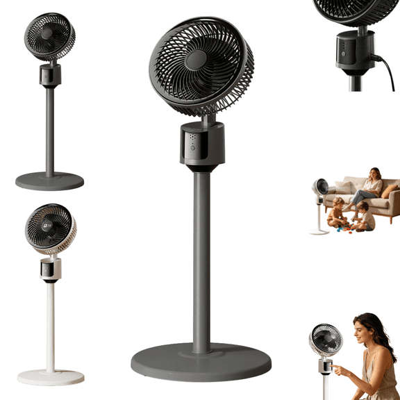 Standing Fan For Bedroom 2026 Upgraded Whole Room Air Circulator 90ft Airflow Quiet Motor 90° Oscillating Pedestal With USB Adjustable Tower Fan(Gray)