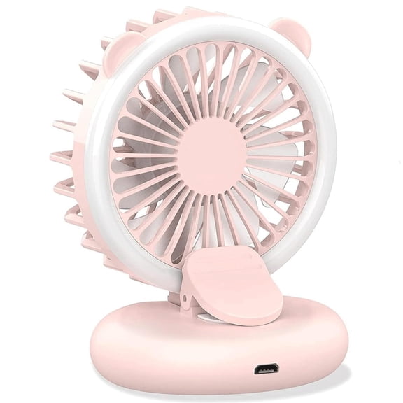 Standing Fan Portable Mini Fan, Makeup Fan Fan with Selfie Ring Light, Folding Clip on Pocket Fan, USB Rechargeabl Handheld Fan Quiet