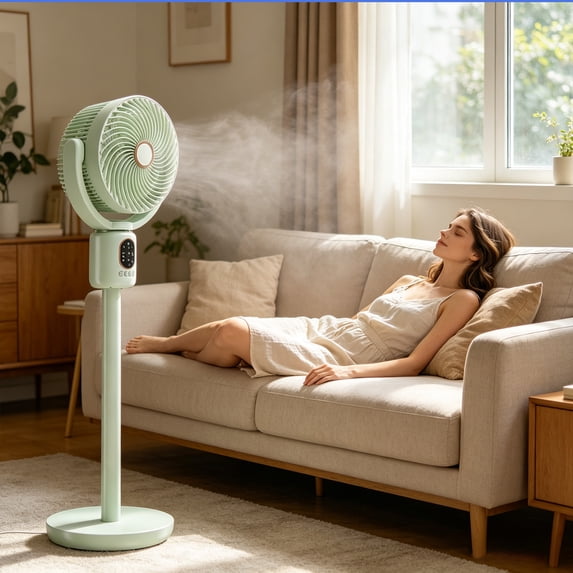Standing Fan USB Rechargeable Adjustable Height 1 Piece Green Portable Standing Cooling Fan for Home Bedroom Living Room Office Indoor Personal Cooling Use