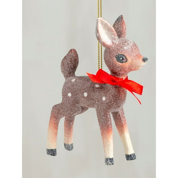 Standing Fawn Deer Retro Inspired Christmas Holiday Ornament