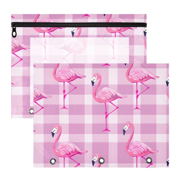 Standing Flamingos 3-Ring Binder Pouches A4 Size Zipper Pocket File Storage 2 Packs
