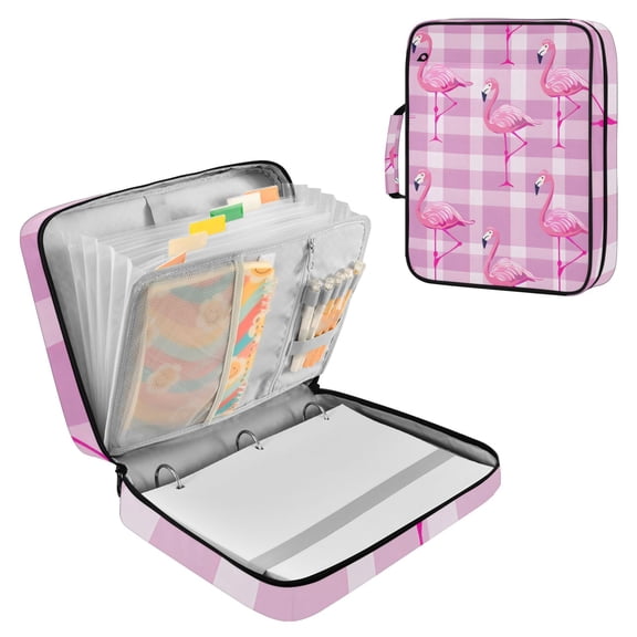 Standing Flamingos Accordion File Organizer Expanding File Folder 3-Ring Binder Bag 500 Sheets A4 Size