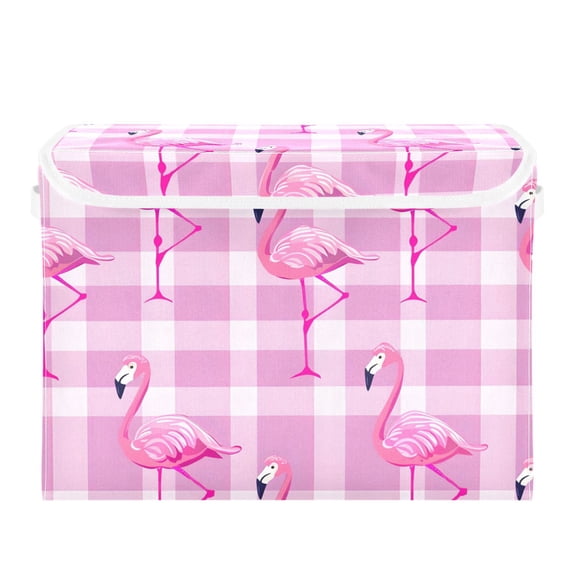 Standing Flamingos Foldable Storage Bin with Lid and Handle Collapsible Storage Box 16.5 x 12.6 x 11.8 inches