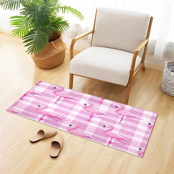 Standing Flamingos Plush Carpet Non Slip Runner Rug Absorbent Bath Mat 39" x 20"