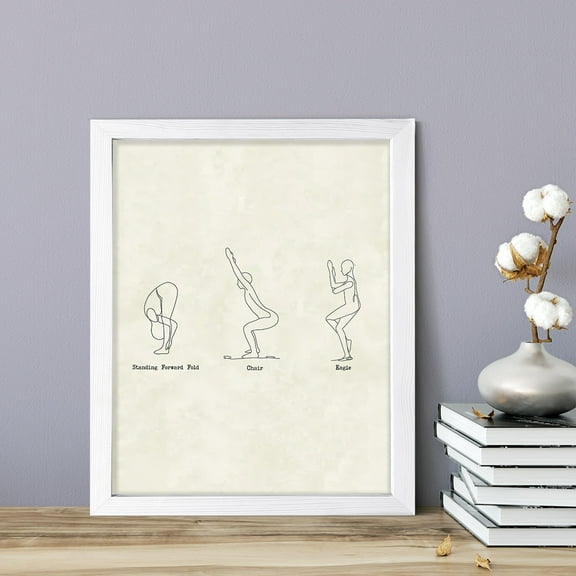 Standing Forward Fold, Chair, Eagle Yoga Pose, 11 x 14 White FRAMED Print Yoga Wall Art