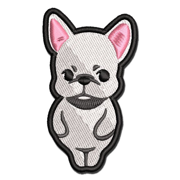 Standing French Bulldog Puppy Frenchie Applique Multi-Color Embroidered Iron-On Patch - 2.0 Inch Mini