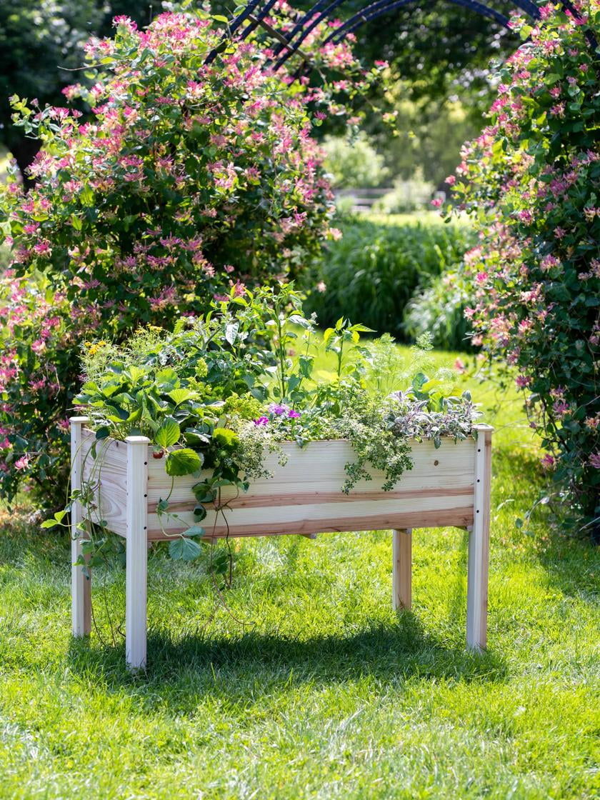 Natural Wood Elevated Outdoor Garden Bed Planter