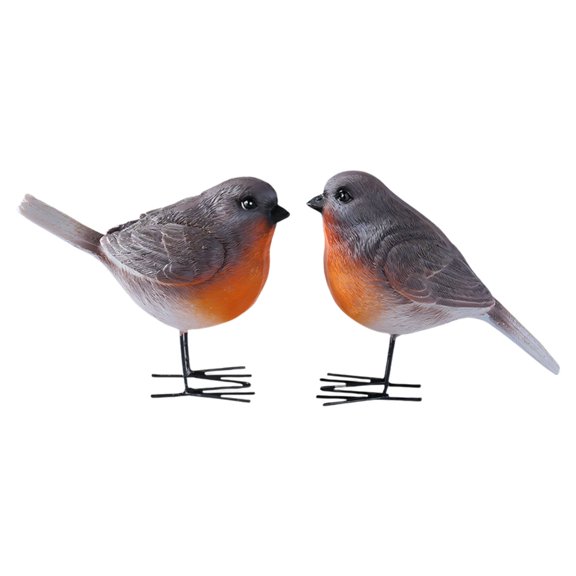 Standing Garden Bird Figure Set with Two Resin Pieces, Gray Back and Warm Chest Color Detail for Balcony Shelf Table and