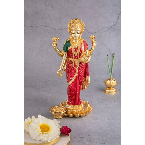 Standing Goddess Lakshmi Idol in Gold - 9.5 Inches