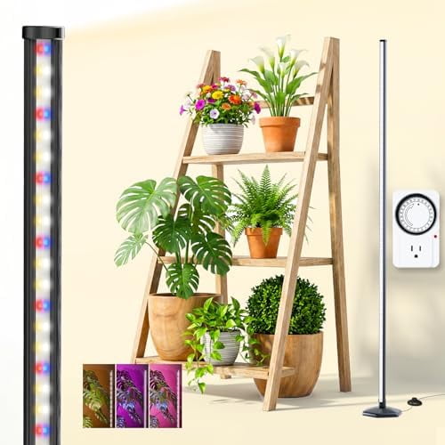 Standing Grow Light with Timer, 192 LEDs, 65 Inch Full Spectrum Vertical Plant Lamp Bar for Indoor, 3 Light Modes, 10 Level Dimmable Floor Grow Light, Mimic Sunlight to Tall Plants & Flowering