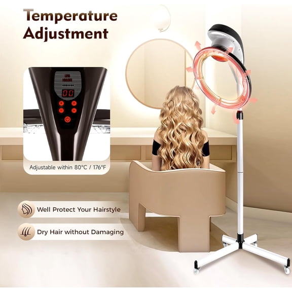 Standing Hair Dryer, Orbital Infrared Hair Dryer Adjustable Height, 360 Rotating Salon Hair Processor for Perming, Coloring, Drying, Home and Salon Use (Style 5)