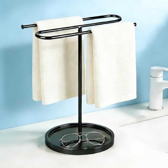Standing Hand Towel Holder, S-Shape Free Standing Towel Bar Holds 2 Towels, Stainless Steel Hand Towel Holder Rack for Kitchen Countertop