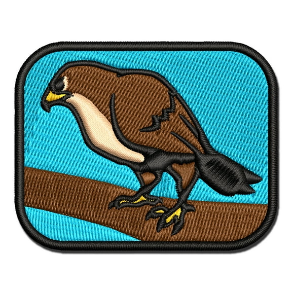 Standing Hawk Falcon Bird of Prey Applique Multi-Color Embroidered Iron-On Patch - 2.0 Inch Mini