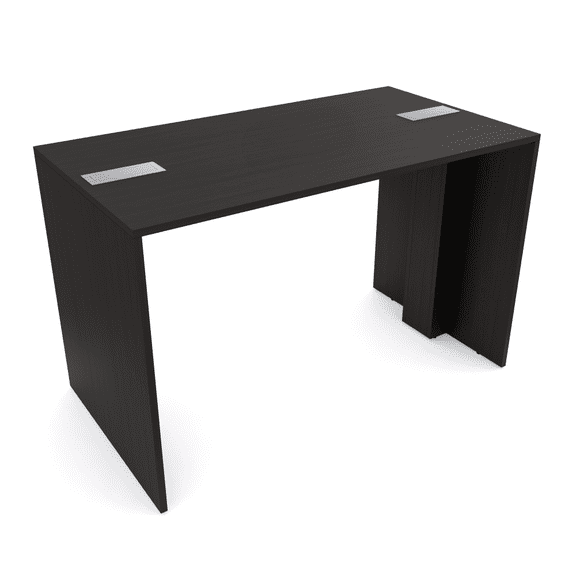 Standing Height 4 Person Collaboration Table | 36x66 All Laminate Face-To-Face Desk With Double Power And Data Units | Black Cypress And Silver