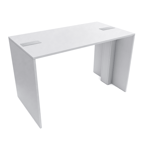 Standing Height 4 Person Collaboration Table | 36x66 All Laminate Face-To-Face Desk With Double Power And Data Units | Classic White And Silver