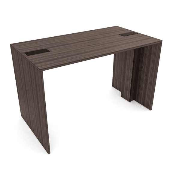 Standing Height Collaborative Table | 2 Person Face-To-Face Desk | 3x5 All Laminate Teaming Table With Double Power And Data Units | Natural Eucalyptus And Black
