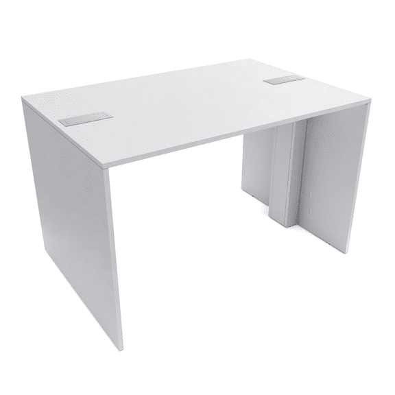 Standing Height  Collaborative Table | 4 Person Face-To-Face Desk | 48x66 All Laminate Teaming Table With Double Power And Data Units | Classic White And Silver