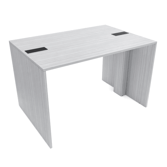 Standing Height Collaborative Table | 4 Person Face-To-Face Desk | 48x66 All Laminate Teaming Table With Double Power And Data Units | White Cypress And Black