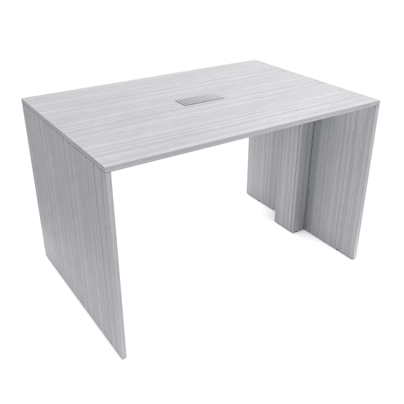 Standing Height Collaborative Table | 4 Person Face-To-Face Desk | 48x66 All Laminate Teaming Table With Power And Data | White Cypress And Silver