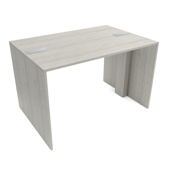 Standing Height Face-To-Face Desk | 4 Person Collaborative Table | 4x6 All Laminate Team Desk With Double Power And Data Units | Lakeland Salt And Silver