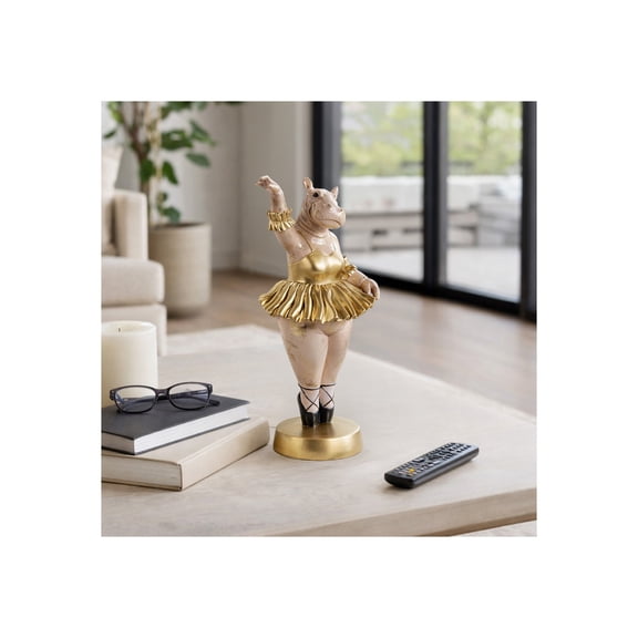Sagebrook Home Decorative Standing Hippo Figurine for Home Decor - Modern Glam Sculpture for Bathroom and Living Room Styling - 16", Gold & Gray