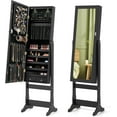 thumbnail image 1 of Standing Jewelry Armoire, Lockable Jewelry Cabinet with Full Length Mirror, LED Lights, 4 Tilt Angle Adjustable, Mirror with Jewelry Storage, Standing Jewelry Organizer with Drawers, Black, 1 of 8