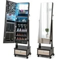 Standing Jewelry Armoire with Wheels Lockable Jewelry Organizer