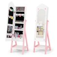 thumbnail image 1 of Standing Jewelry Cabinet for Girls, Kids Organizer with Mirror Armoire Storage 2 Drawers 3 Shelves Earring Slots, White, 1 of 6