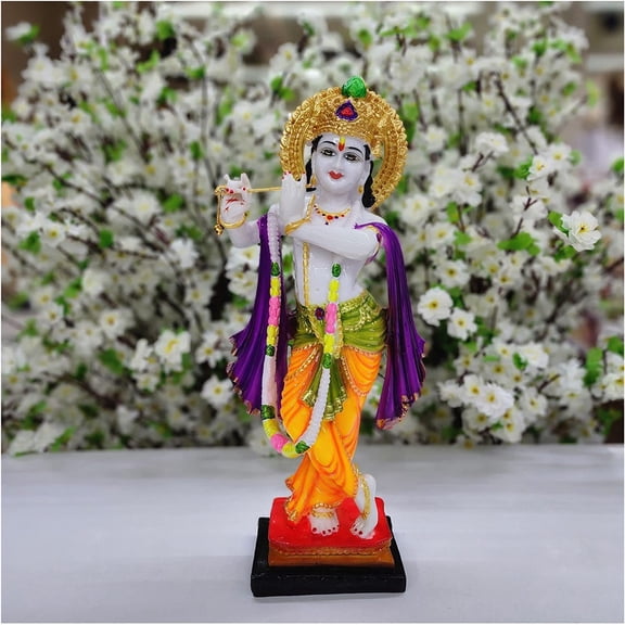 Standing Krishna Statue in Marble Dust Lord Krishna Idol Large Krishna Sculpture Indian God Statue Handmade God Figure Pooja Room Decor Krishna Figurine God of Love Unique Krishna - AtoZ India Cart