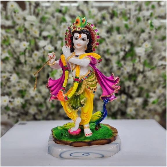 Standing Krishna Statue in Resin Krishna Idol Hindu God Statue Krishna Sculpture Lord Krishna Figurine Krishna with Peacock Krishna Murti God of Love Indian Home Temple Decor Gift - AtoZ India Cart